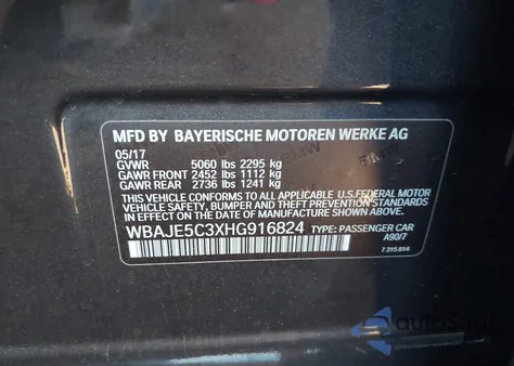 2017 BMW 540I z USA, uszkodzony, nr VIN WBAJE5C3XHG916824